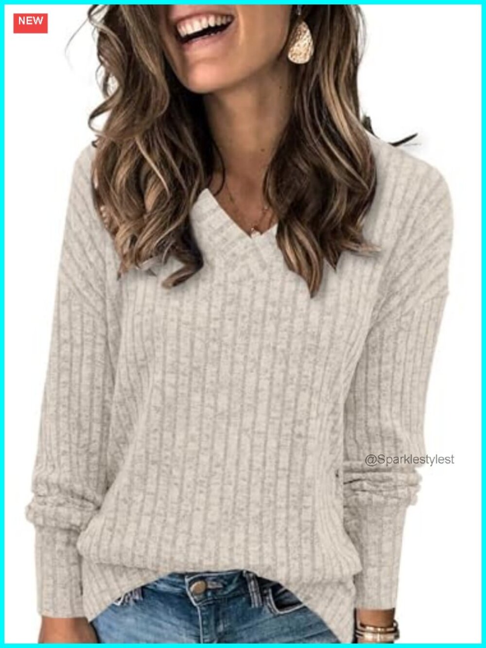 V Neck Long Sleeve Sweatshirt Loose Casual Tunic Pullover